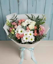Букет цветов из:  Розы, Лизиантусы и Хризантемы в Октябрьском Челябинская область
