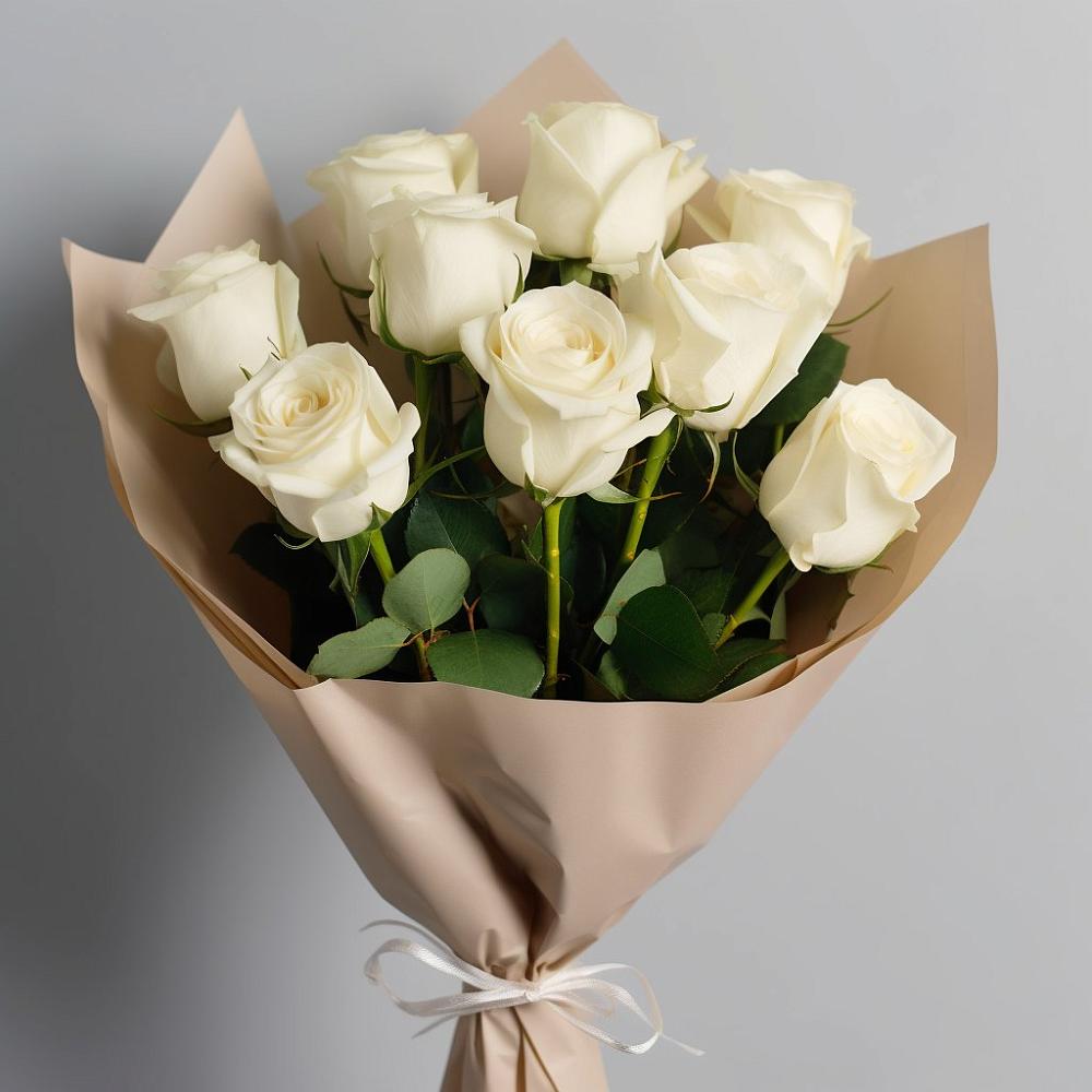 Букет 9 Белых роз Эдлесс Лав в Октябрьском Челябинская область