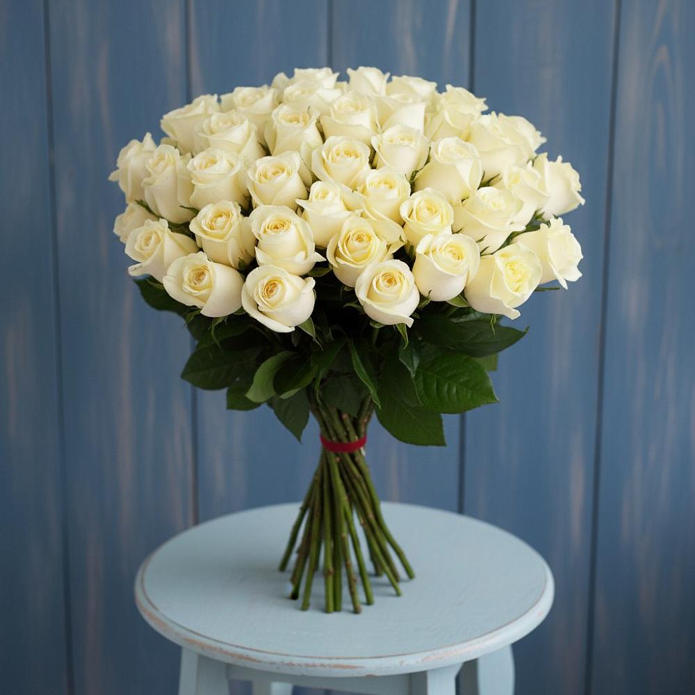 Букет 51 Белая роза Эдлесс Лав в Октябрьском Челябинская область