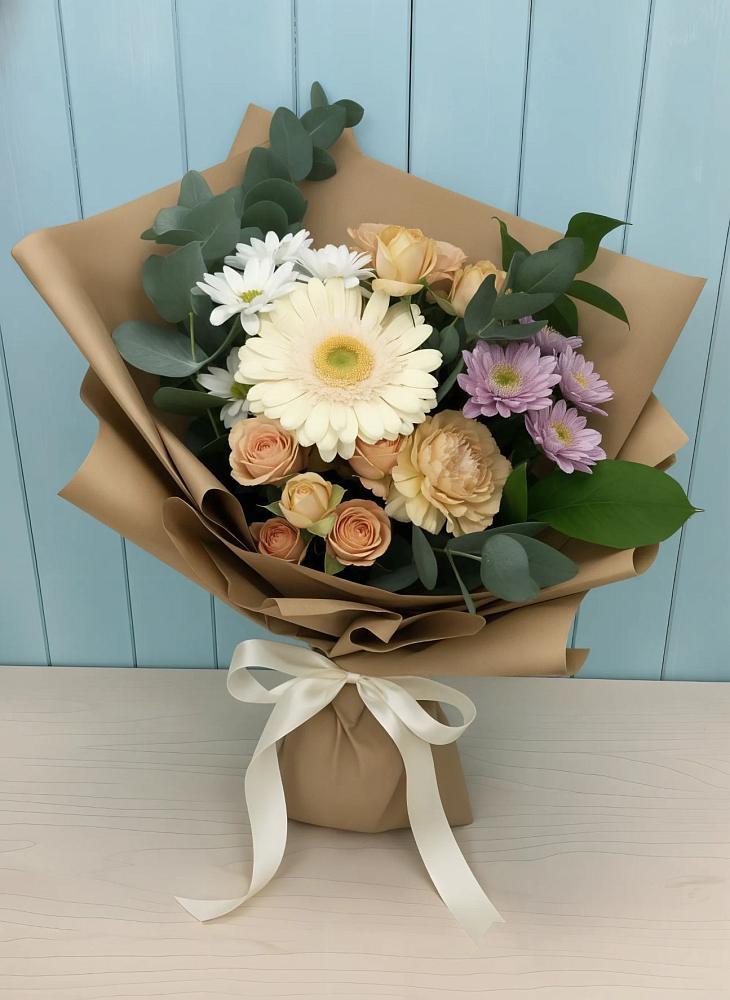 Букет цветов из: Герберы и Хризантемы в Октябрьском Челябинская область