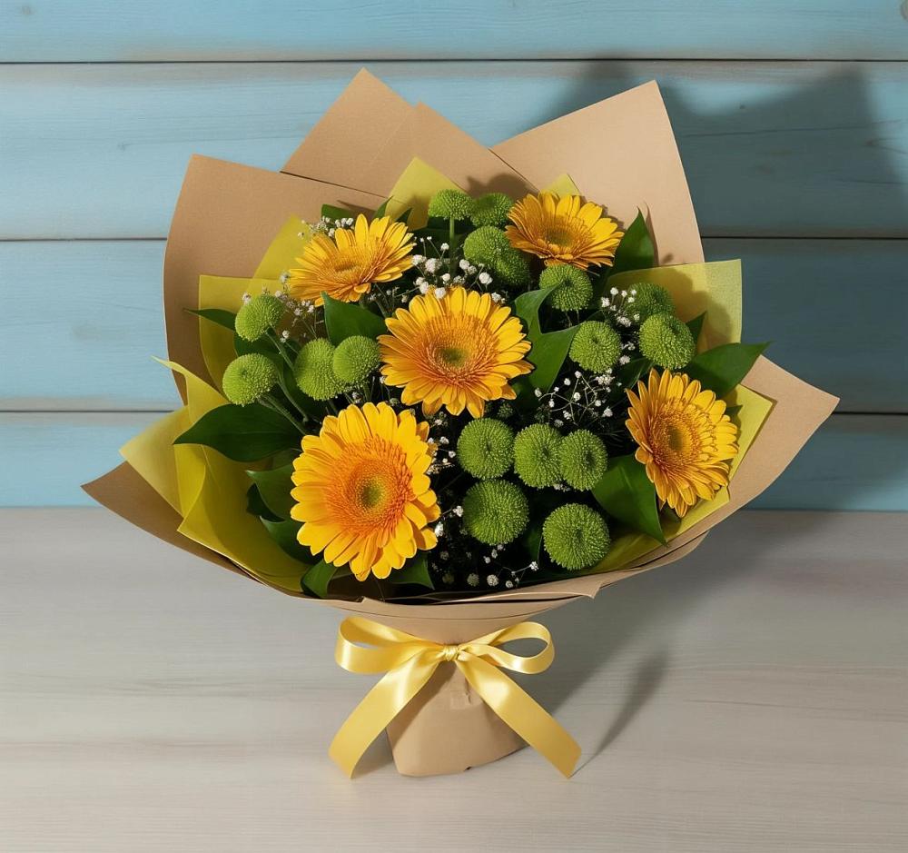 Букет цветов из: Герберы и Хризантемы в Октябрьском Челябинская область