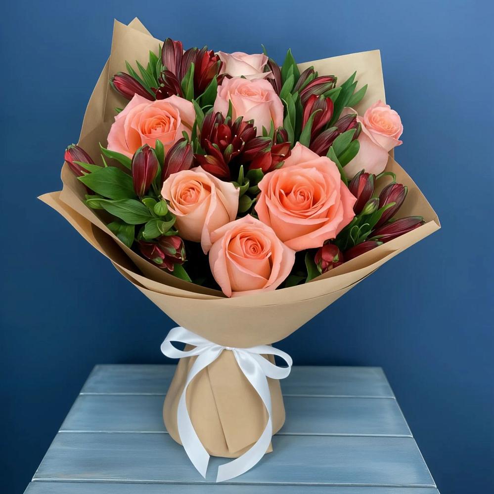 Букет цветов из: Розы и Альстромерии в Октябрьском Челябинская область