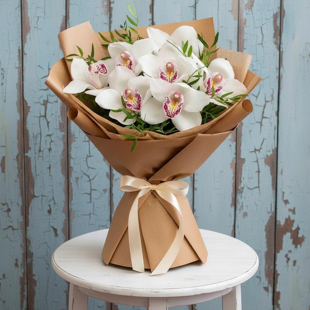 Букет цветов из: Орхидеи и Розы в Октябрьском Челябинская область