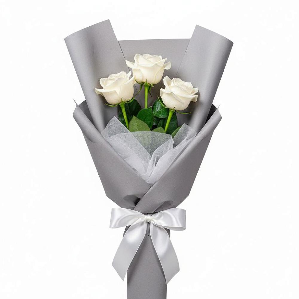 Букет 3 белые розы в Октябрьском Челябинская область