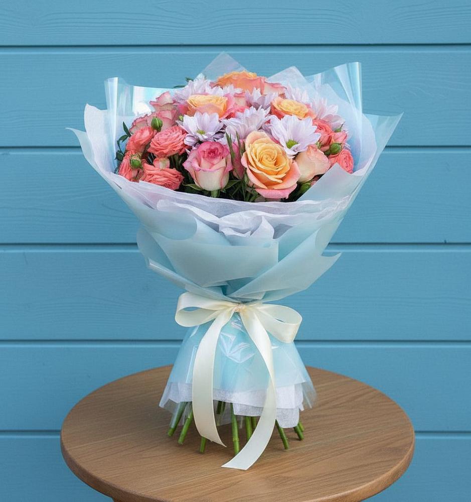 Букет цветов из: Хризантемы и Розы в Октябрьском Челябинская область