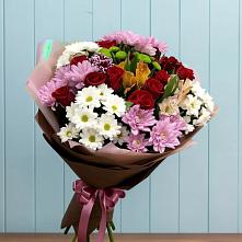 Букет цветов из:  Розы, Хризантемы и Альстромерии в Октябрьском Челябинская область