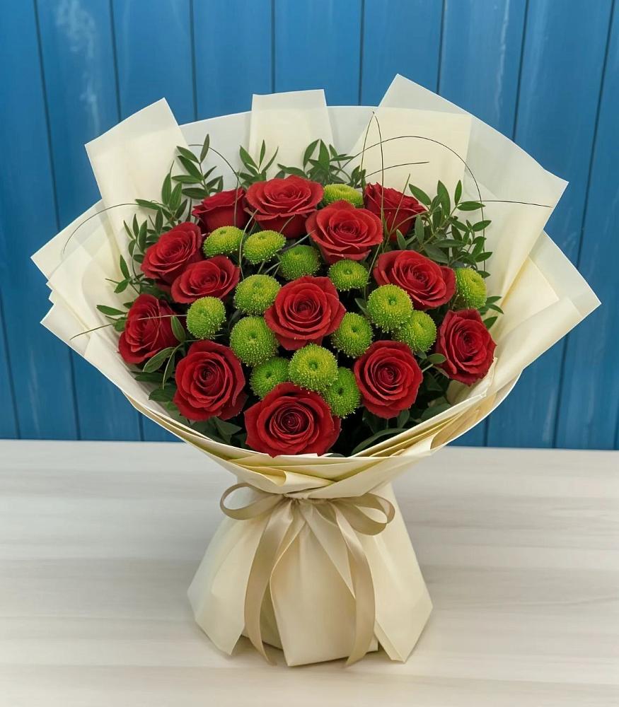 Букет цветов из: Розы и Хризантемы в Октябрьском Челябинская область