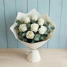 Букет Белые розы в Эвкалипте #REPLACE_PRED# Октябрьском Челябинская область